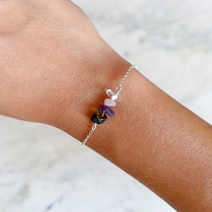 Handmade Empath Protection Bracelet, Sterling Silver Black Tourmaline, Amethyst, Rose and Smoky Quartz