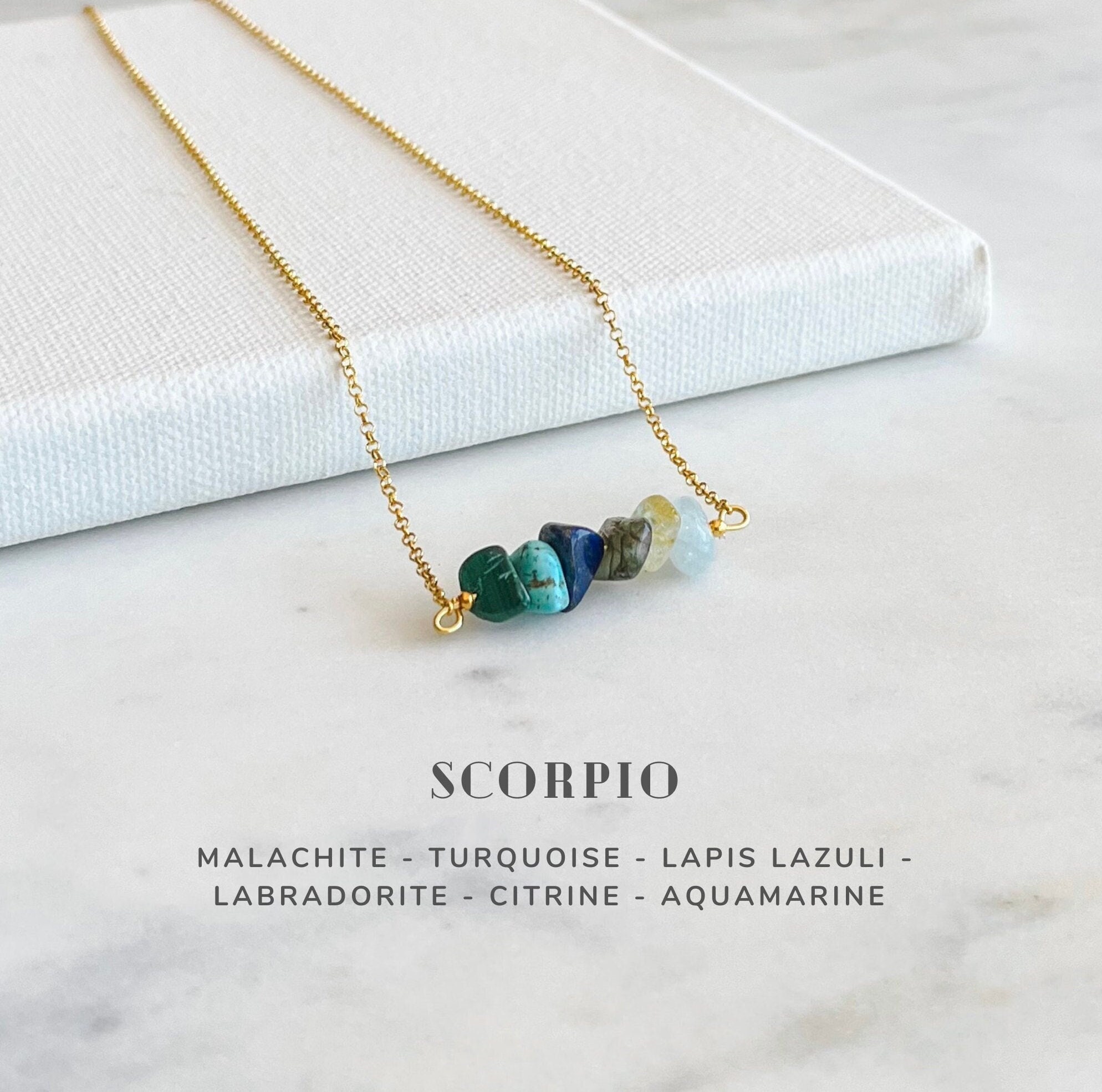 Scorpio Crystals Necklace Sterling Silver Zodiac Sign Astrology