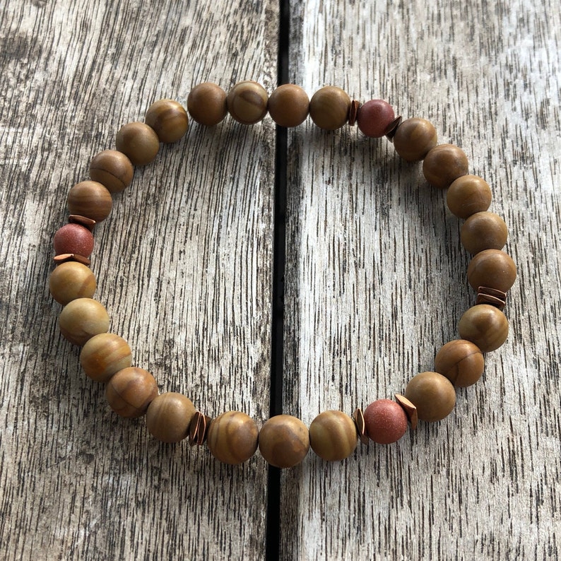 Tibetan Agate Anxiety Bracelet, Men Healing Crystal Zen Jewelry, Stress Relief Zen Bracelet, Mens and Womens Unisex Bracelet, Gift for Men Brown Smaller Beads