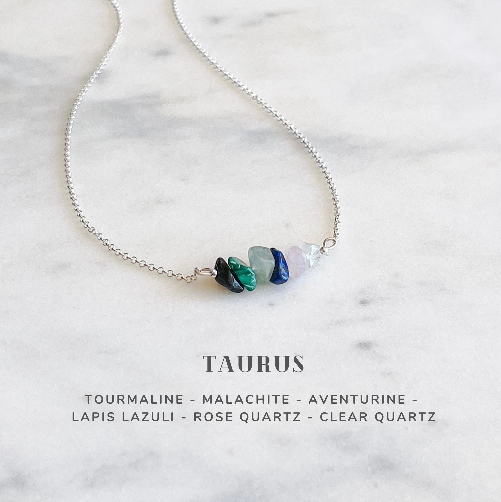 Taurus Crystals Necklace Sterling Silver Zodiac Sign Astrology