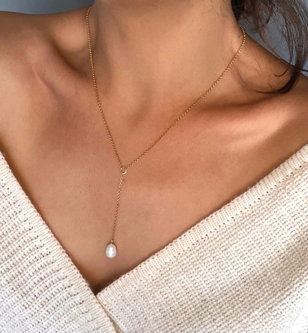 Single Pearl Drop Necklace, Sterling Silver 925k, Dainty Layering Y — free download