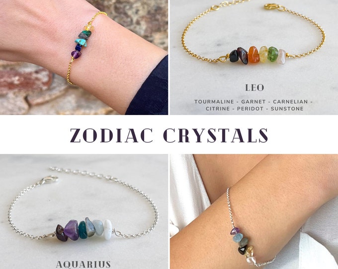 Handmade Zodiac Sign Crystal Bracelet, Sterling Silver Jewelry, Christmas Gift