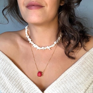 Red Coral Stone Necklace 925k Sterling Silver, Layered Necklace for Men and Women, Black Friday