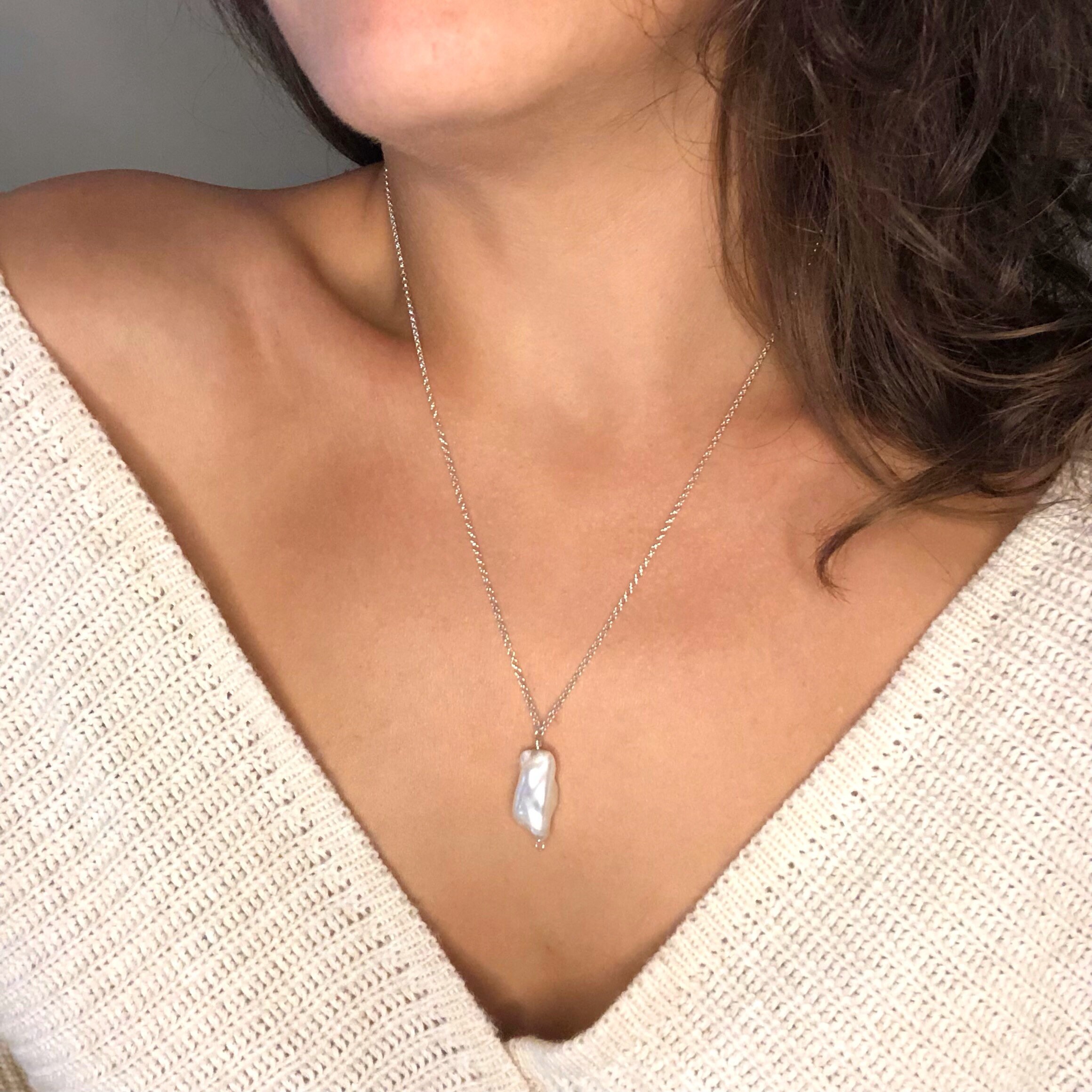 Single Baroque Pearl Necklace Sterling Silver Freshwater Pearl