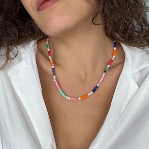 Süßwasser Perle Regenbogen Halskette, Sommer Perle Choker, Sterling Silber