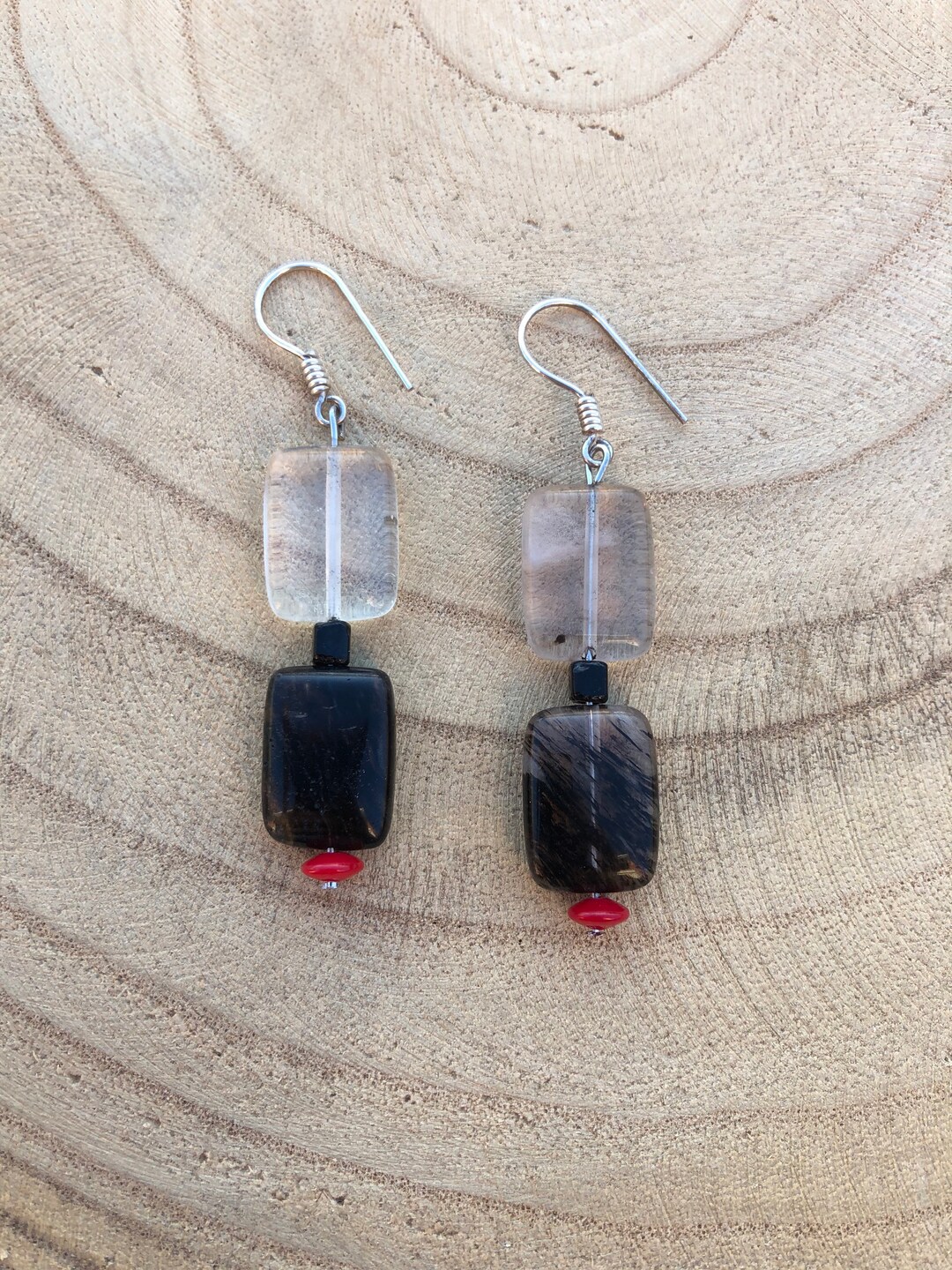 Black Quartz Earrings, Sterling Silver Gemstone Jewelry, Black Friday