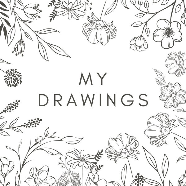 Sketchbook cover, title page, coloring page, my drawings, my sketches, customizable, printable, artwork, artistic, floral, greenery