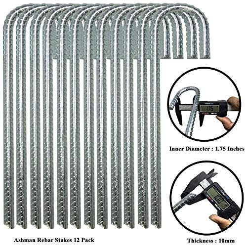 Ashman Rebar Stake Anchor 12 Inches in Length, Ideal for Securing  Animals,tents, Canopies, Sheds,car Ports, Swing Sets reber Stake 12 Pack 