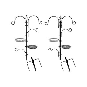 Deluxe Bird Feeding Station (2 Pack) Bird Feeders for Outside - Multi Feeder Pole Stand Kit with 4 Hangers, Bird Bath and 3 Prong Base