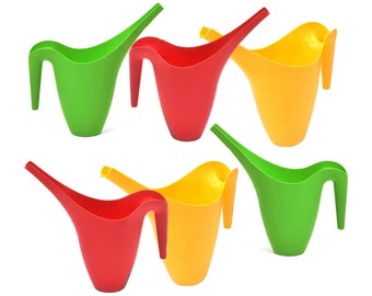 Ashman Set of 6 Watering Cans, Indoor and Outdoor Use, Red, Green, Yellow, 2 Liter Capacity, 6 Pack