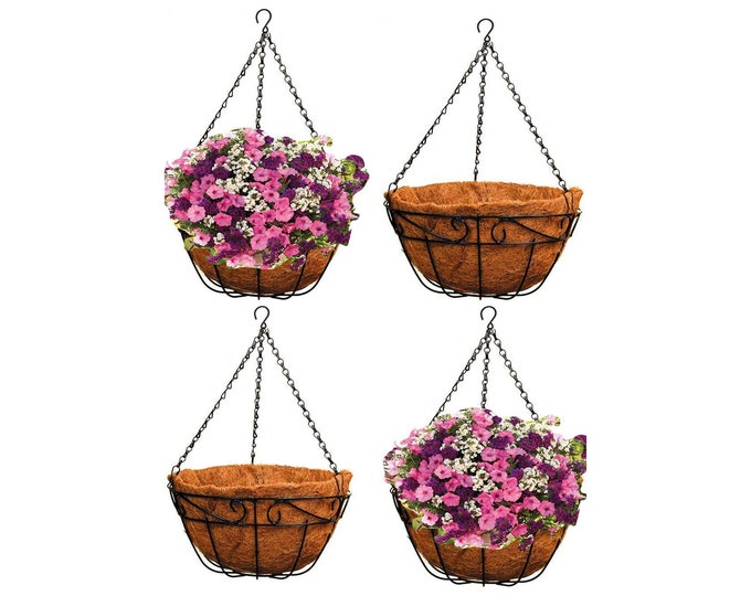 Ashman Metal Hanging Planter Basket Chain Porch Decor Flower Pots Hanger Garden Decoration Indoor Outdoor Watering Hanging Baskets (4)