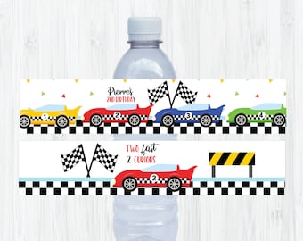 Etiqueta para botella de agua de cumpleaños de coches de carreras (descarga digital)