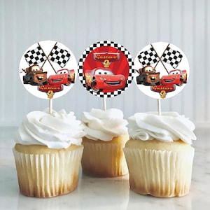 Digital Cars lighting McQueen cupcake topper - Personalised cars birthday decoration - lighting mcqueen toppers