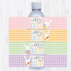 Étiquette de bouteille d'eau de lapin de Pâques, étiquette de lapin, fête de Pâques, école d'enfants d'emballage d'eau, cadeau de printemps modifiable imprimable