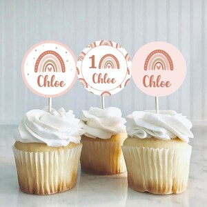 Digital Boho Rainbow Cupcake Toppers - Modern Rainbow Cupcake Toppers - Personalised Printable Boho Rainbow