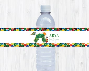 The Very Hungry Caterpillar Birthday Bottle Labels - Water labels Birthday Party Decoration Custom Template