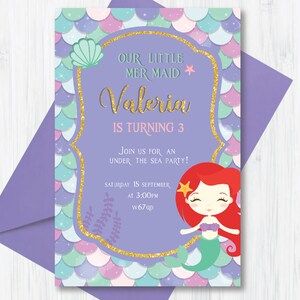 Invitation d’anniversaire de la Petite Sirène - Ariel Digital Télécharger Modèle Modifiable
