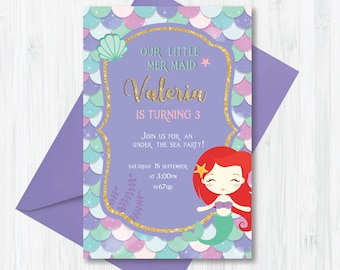 Little Mermaid Birthday Invitation - Ariel Digital Download Editable Template