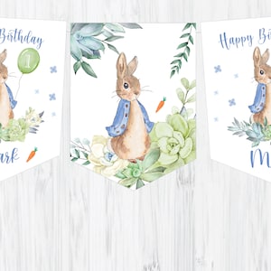 Peter Rabbit Personalised Bunting - 2 flags design | Peter Rabbit bunting birthday party