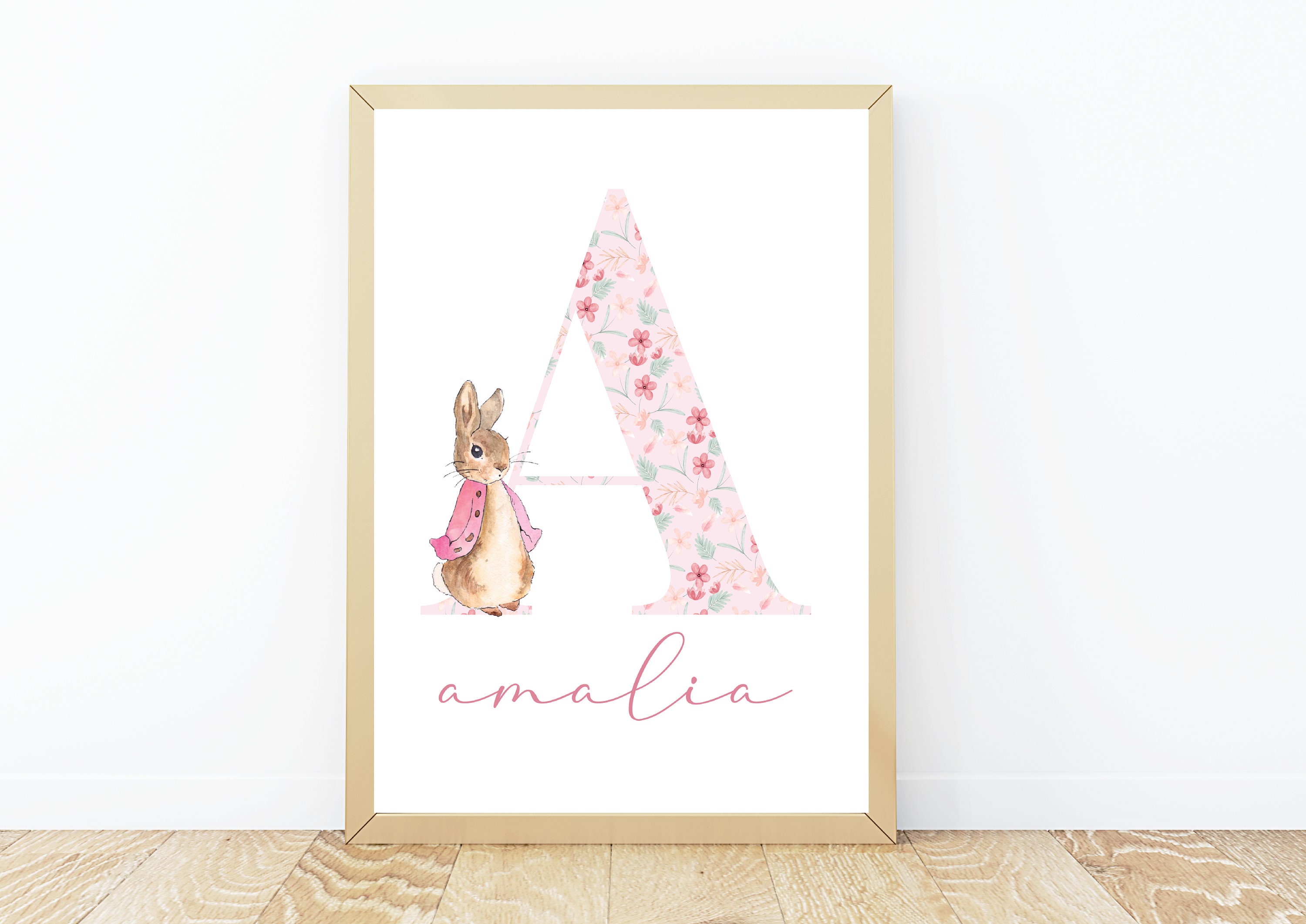 Flopsy Rabbit Printable Personalized Flopsy Rabbit Initial Print: Pink Floral Nursery Decor ...