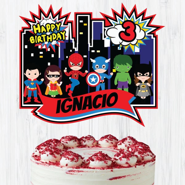 Digital Super heor cake topper | Super heroe party decoration | Super hero birthday personalised birthday