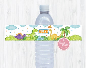 Dinosaur Water Bottle Label, Dinosaur Label, Three rex party favour, Colorful dinosaur party decoration