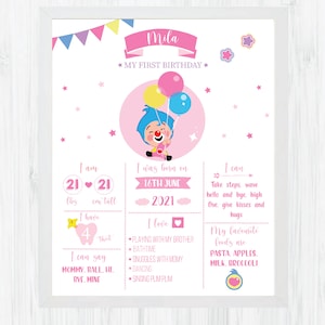 Pink Plim plim birthday milestone - plim plim favor my first year girl - plim plim personalised party decoration