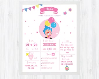 Plim Plim First Birthday Milestone Board: Personalized Party Decoration