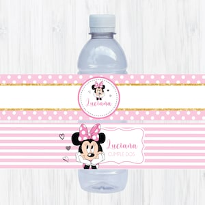 Printable Minnie Water Bottle Label, Pink Minnie mouse Birthday, Magical Party Decoration, 2 designs Digital file