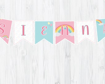 Banderines de arcoíris pastel personalizados: decoración para fiesta de cumpleaños (impresión digital)