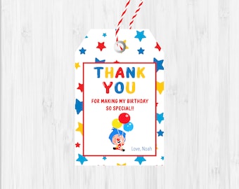 Tag di ringraziamento per il compleanno di Plim Plim: decorazione personalizzata per feste
