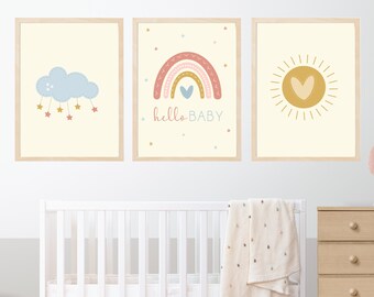 Conjunto de láminas para habitación infantil Boho Rainbow: paleta rosa (descarga digital)