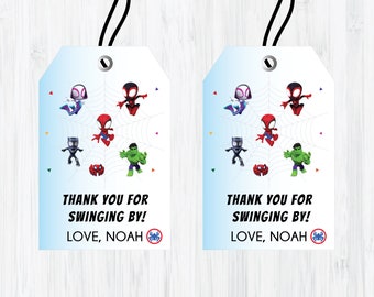 Etiqueta de agradecimiento de Spidey y sus amigos: Decoración de fiesta de cumpleaños