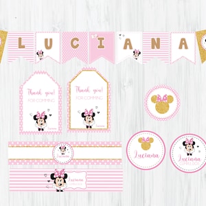 Printable Minnie Party kit, Pink Minnie mouse Birthday decoration, Magical Party Decoration, Digital file