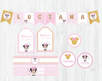 Printable Minnie Party kit, Pink Minnie mouse Birthday decoration, Magical Party Decoration, Digital file