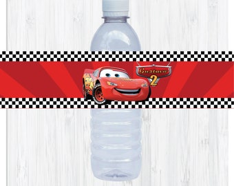 Cars lighting McQueen personalised water label