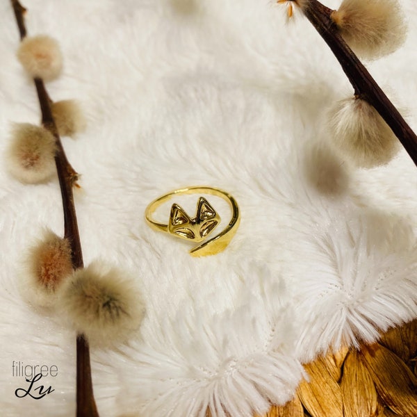 Fuchs Ring, Fox Schmuck, gold, universell verstellbar, fuchsmotiv, tiermotiv, waldtiere, Geschenk für Sie