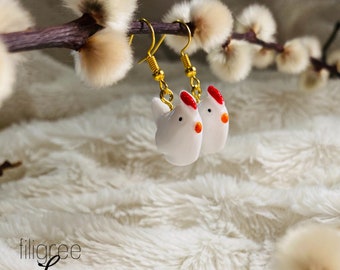 Chicken earrings, animal earrings, chickens, farm animals, hen, rooster, gift for animal lovers chicken lovers