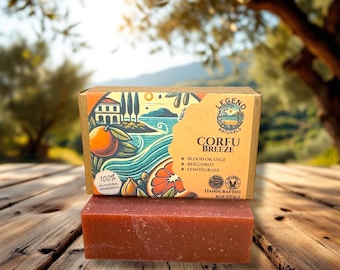 Corfu Breeze – Blood Orange & Bergamot Soap | Cold Process | Organic Ingredients | Botanical | Handmade | Greek Islands Collection