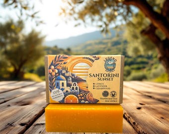 Santorini Sunset – Citrus Lavender Soap | Cold Process | Organic Ingredients | Botanical | Handmade | Greek Islands Collection