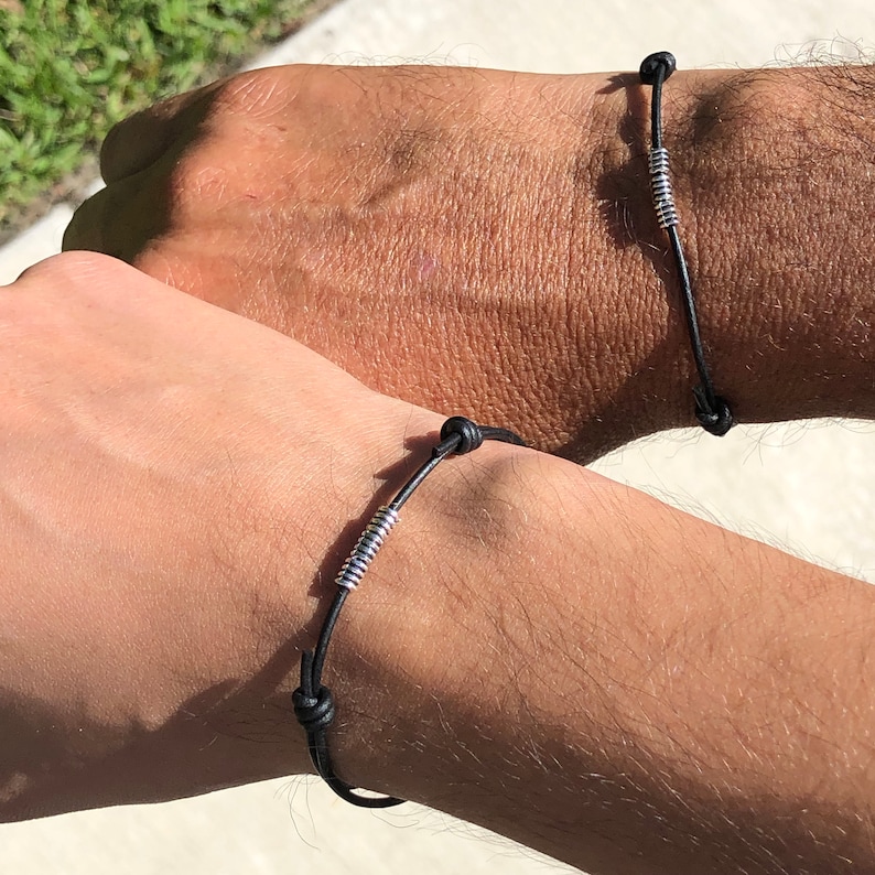 Leather Jewelry Thin Man Bracelet Bracelet for woman Leather Bracelet Silver bracelet Thin Bracelets Matching Bracelets