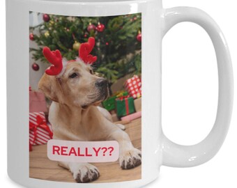 Christmas mug 15 oz, christmas labrador mug, funny christmas mug, labrador reindeer mug, labrador mug, unique christmas mug, cute christm...
