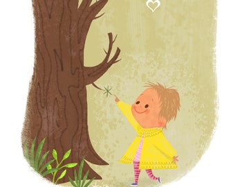 Illustration of little girl in nature