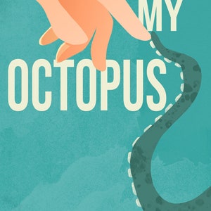 May include: A hand reaches out to touch a green octopus tentacle against a blue background. The text "MY OCTOPUS" is written in white letters.