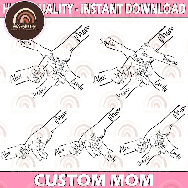 1-5 Hands Dot Mom and Childs SVG Bundle, Mother's Day Digital File, Custom Name Hand Kid Names Gift Best Mom Ever EPS Mommy Kids Matching