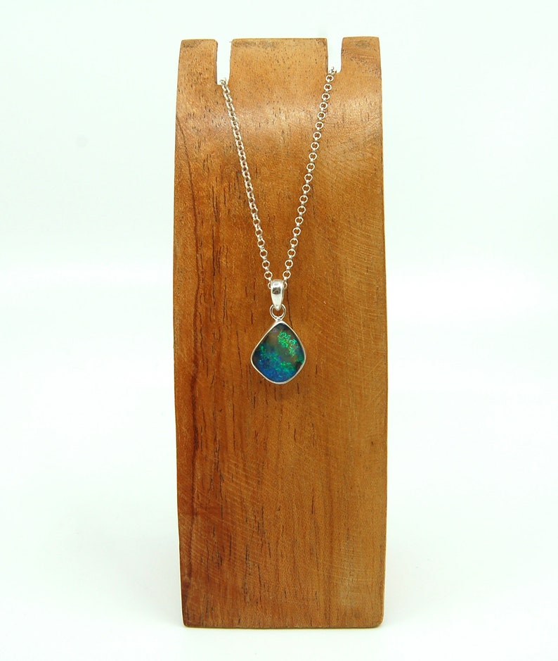 4.60cts Australian Solid Boulder Opal Pendant in Sterling Silver Sparkling Green-Blue Fire
