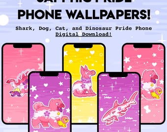 Sapphic Pride PHONE WALLPAPER - Digital Download of Shark Cat Dog Dinosaur LGBT Pride Vertical Wallpapers