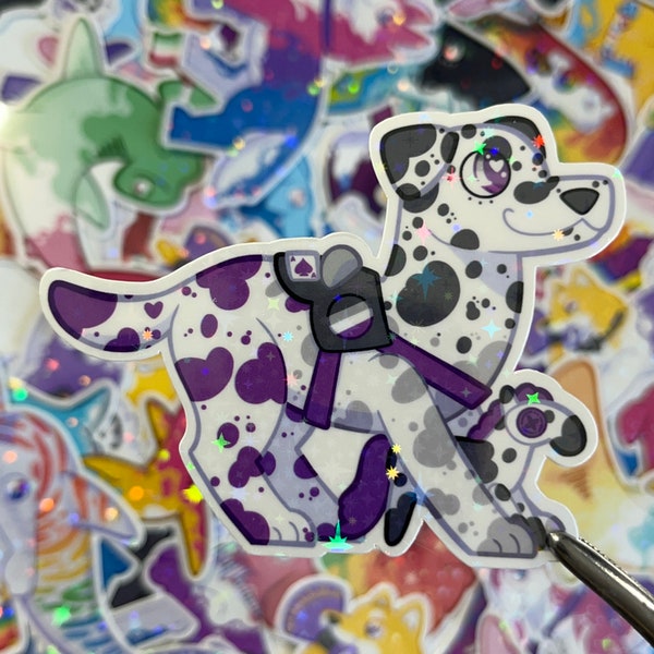 Asexual Pride Flag Dalmatian  -  LGBT Pride Pup Sticker - Big and Small - Holographic  Sticker for Waterbottle, journal, decoration