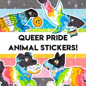 Queer Pride Stickers! - Shark, Dog, Cat, Dinosaur Designs - Holographic Sticker for Water bottle, journal, decoration