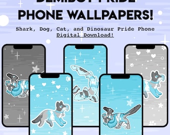 Demiboy Pride PHONE WALLPAPER - Digital Download of Shark Cat Dog Dinosaur LGBT Pride Vertical Wallpapers